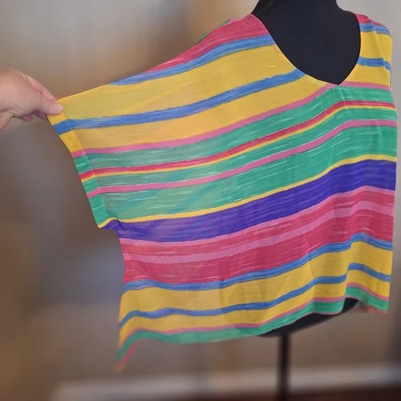 Show Me Your Mumu USA Colorful Striped Sheer Top Or Cover Up - Picture 2 of 15